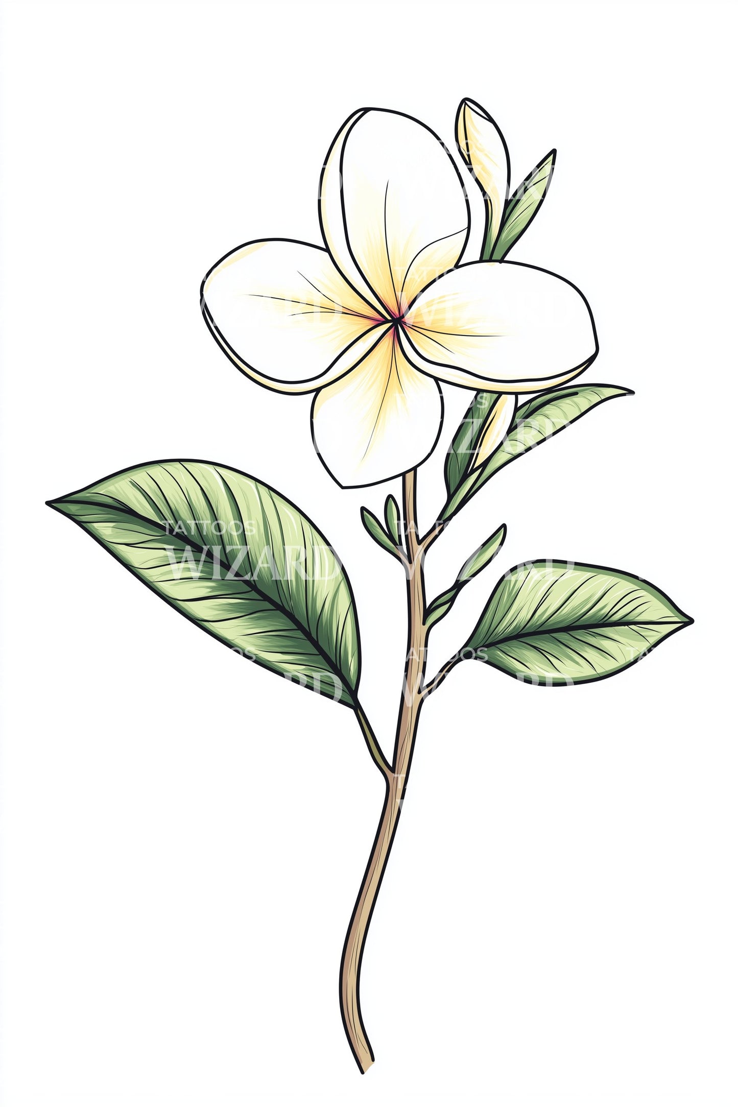 Plumeria Bloom on Stem Tattoo Design