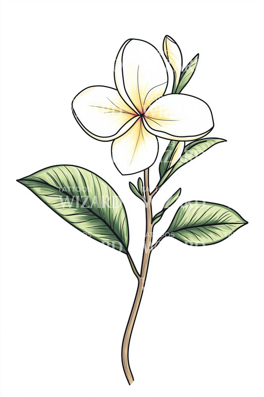 Plumeria Bloom on Stem Tattoo Design
