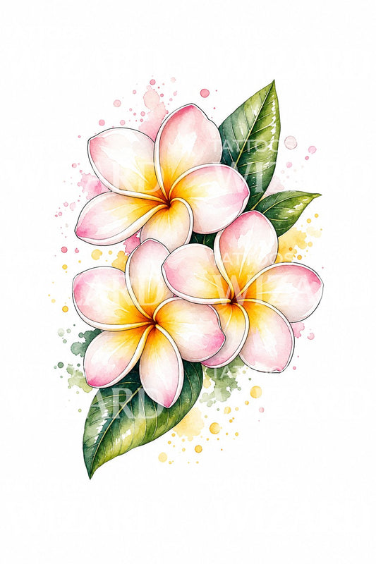 Pluméria virágok akvarell tetoválásterv