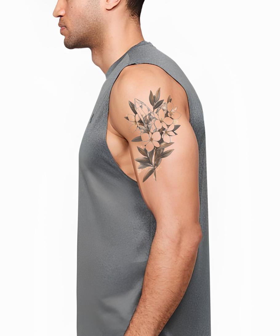 White Plumeria Branch Tattoo Design