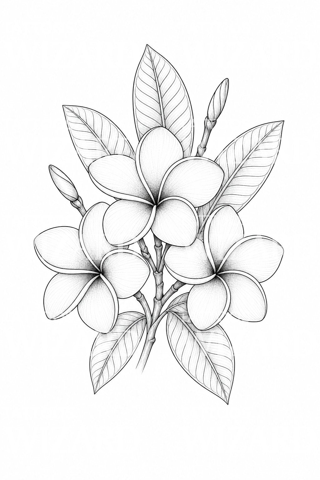 Diseño de tatuaje fine line con racimo de plumerias