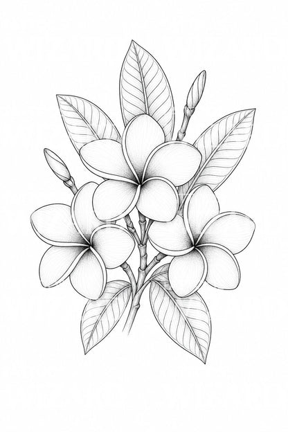 Diseño de tatuaje fine line con racimo de plumerias