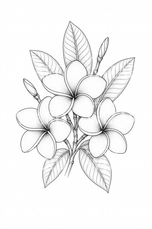 Plumeria Cluster Fine Line Tattoo Design