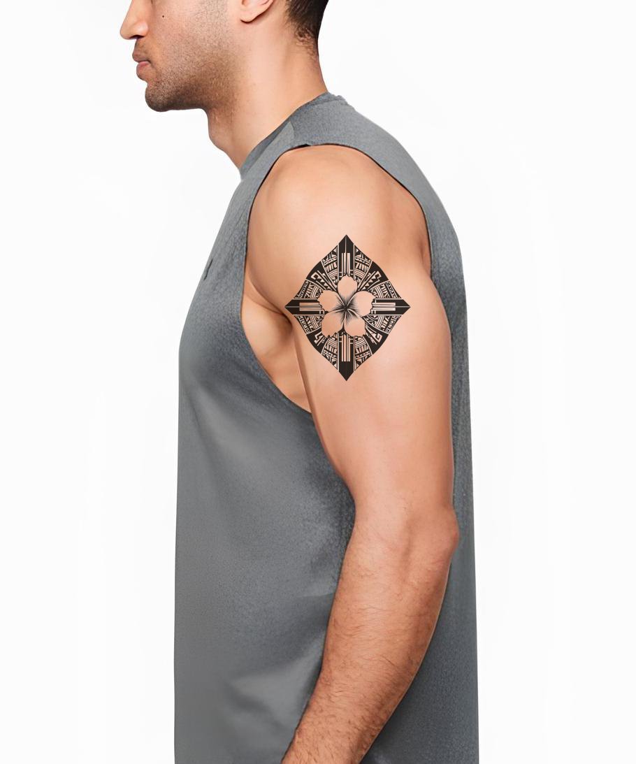 Plumeria Tribal Shield Tattoo Design