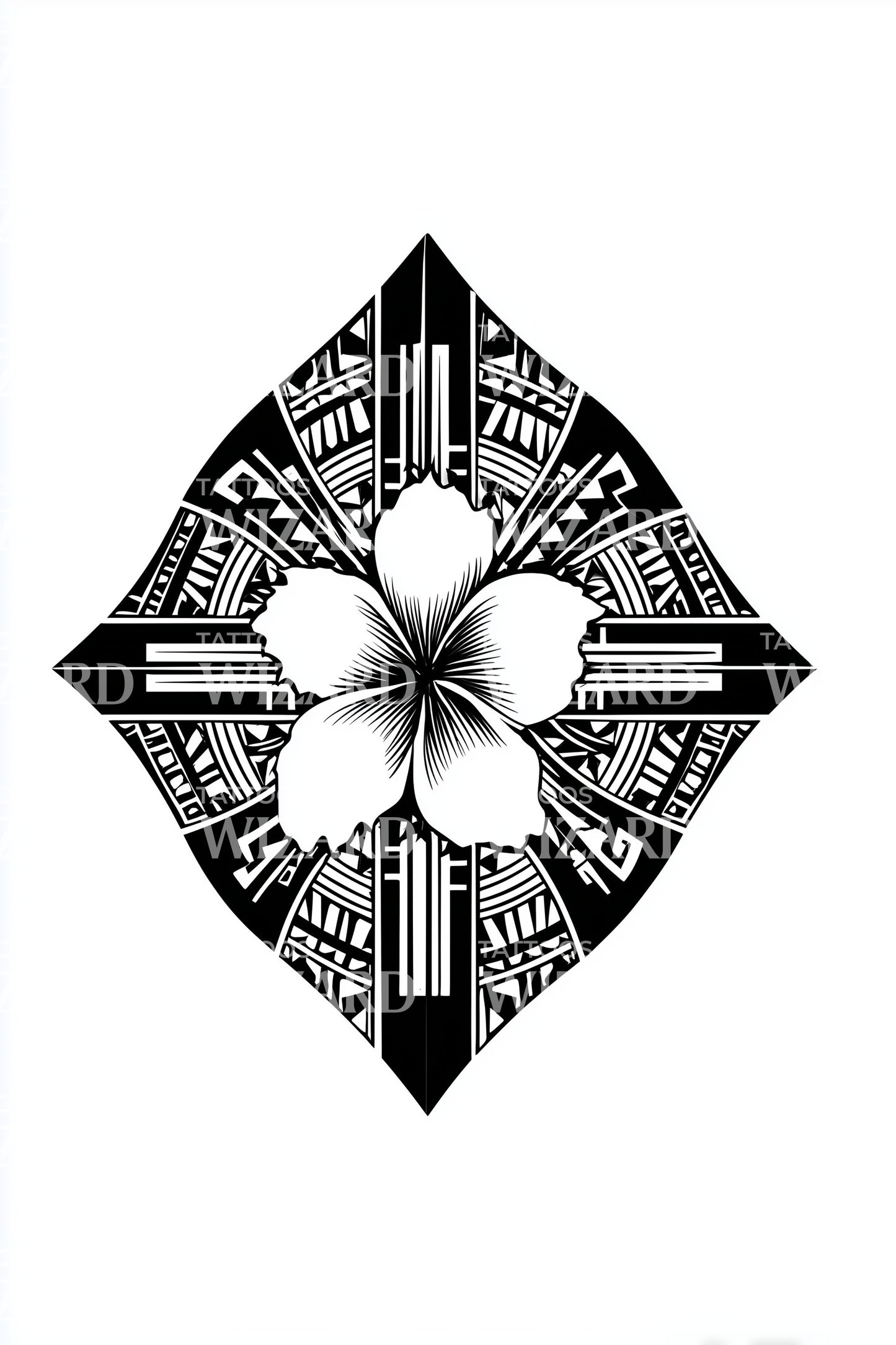 Plumeria Tribal Shield Tattoo Design