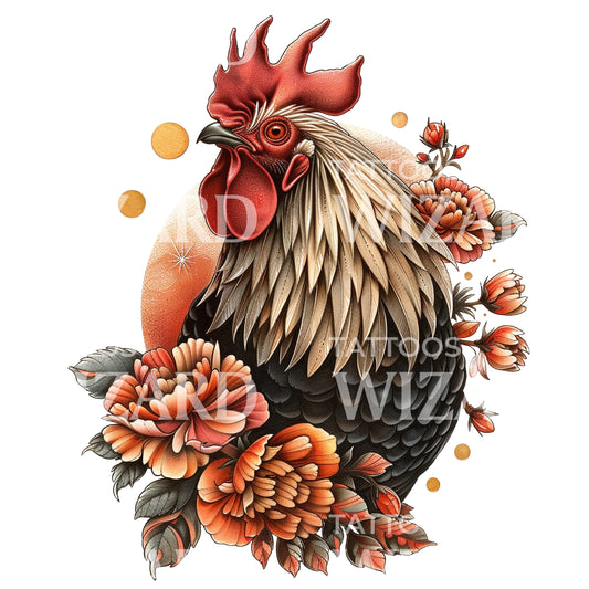 Neotraditional Rooster Tattoo Design