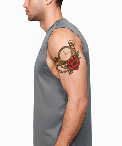 Pocket Watch and Rose Tattoo Design