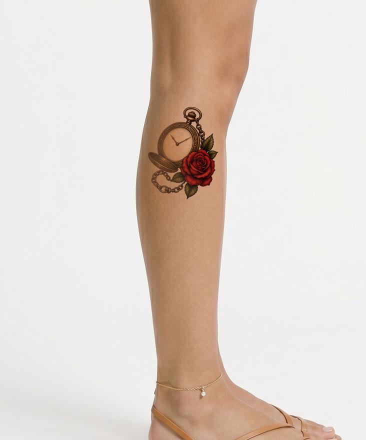 Desain Tato Jam Saku dan Mawar