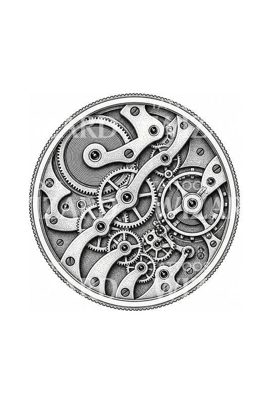 Tandwielen van een zakhorloge-uurwerk, tattoo-ontwerp