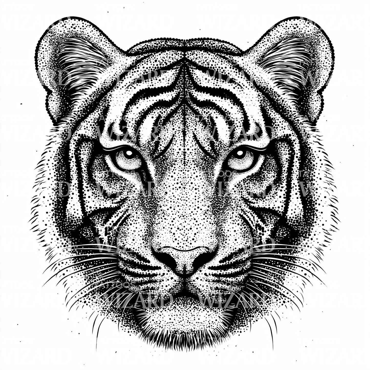 Pointillism Tiger Shadow Tattoo Design