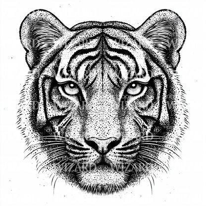 Pointillism Tiger Shadow Tattoo Design