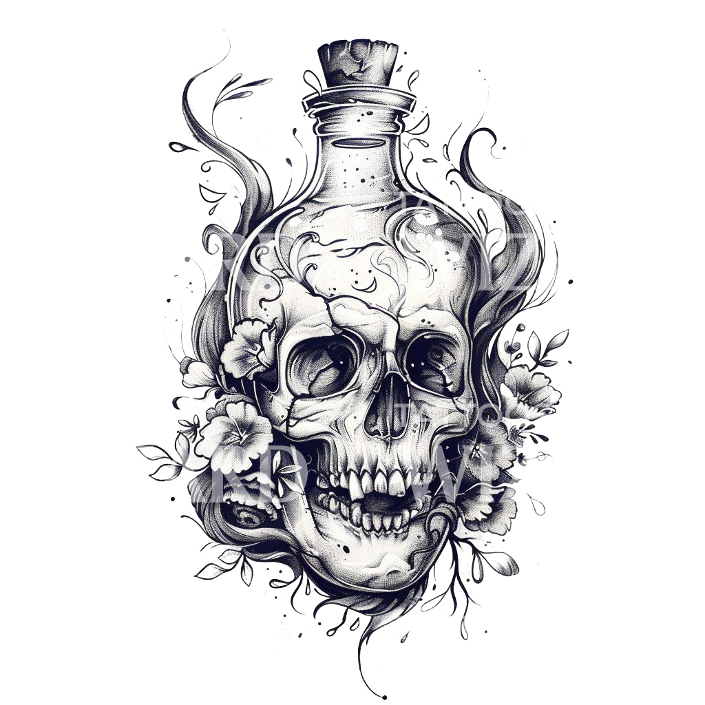 Conception de tatouage de crâne de potion empoisonnée