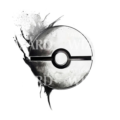 Pokeball in Trash Polka Style Tattoo Idea
