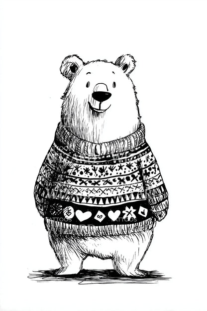 Polar Bear in Knit Sweater Tattoo Illustration