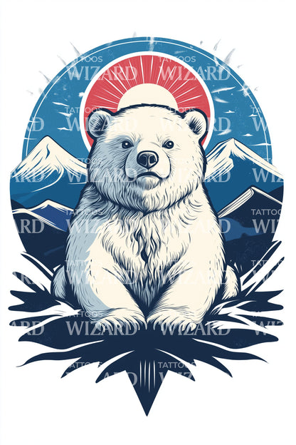 Design de tatouage halo de montagne d'ours polaire