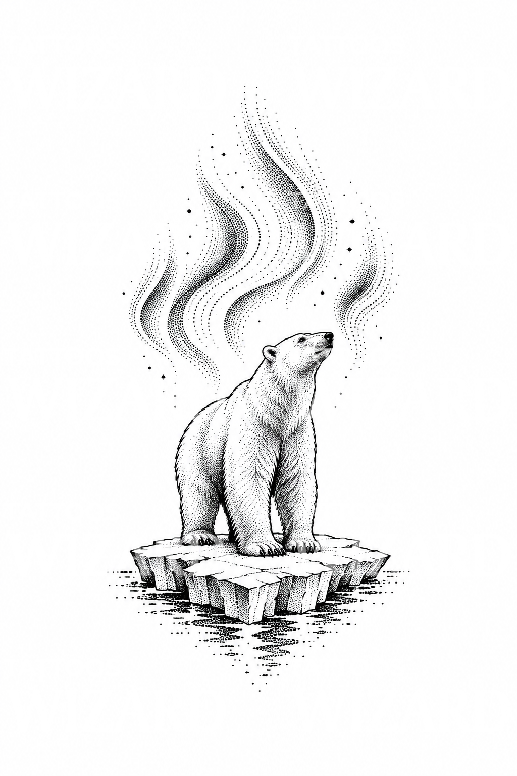 Tatouage d’un ours polaire sur la banquise sous les aurores boréales