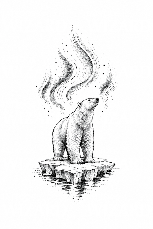 Tatouage d’un ours polaire sur la banquise sous les aurores boréales