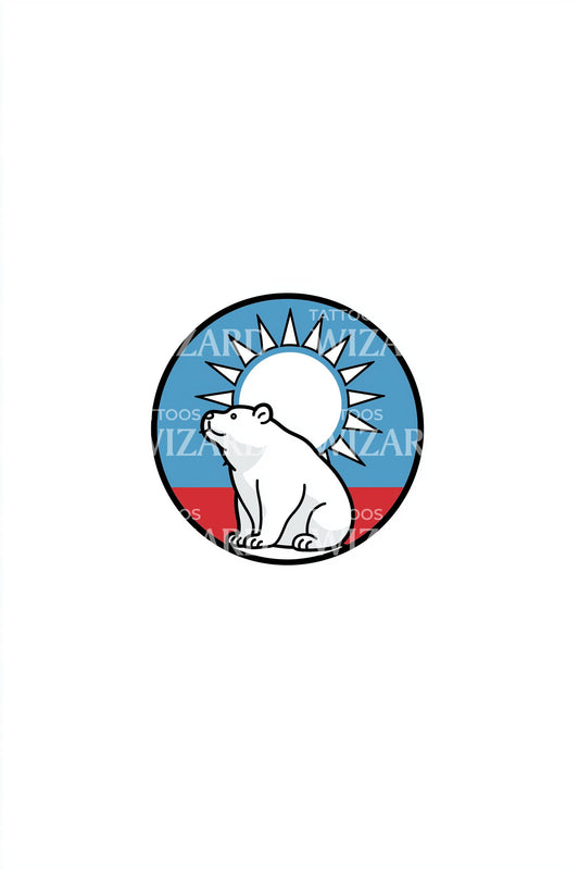 Design de Tatuagem de Distintivo de Urso Polar e Sol