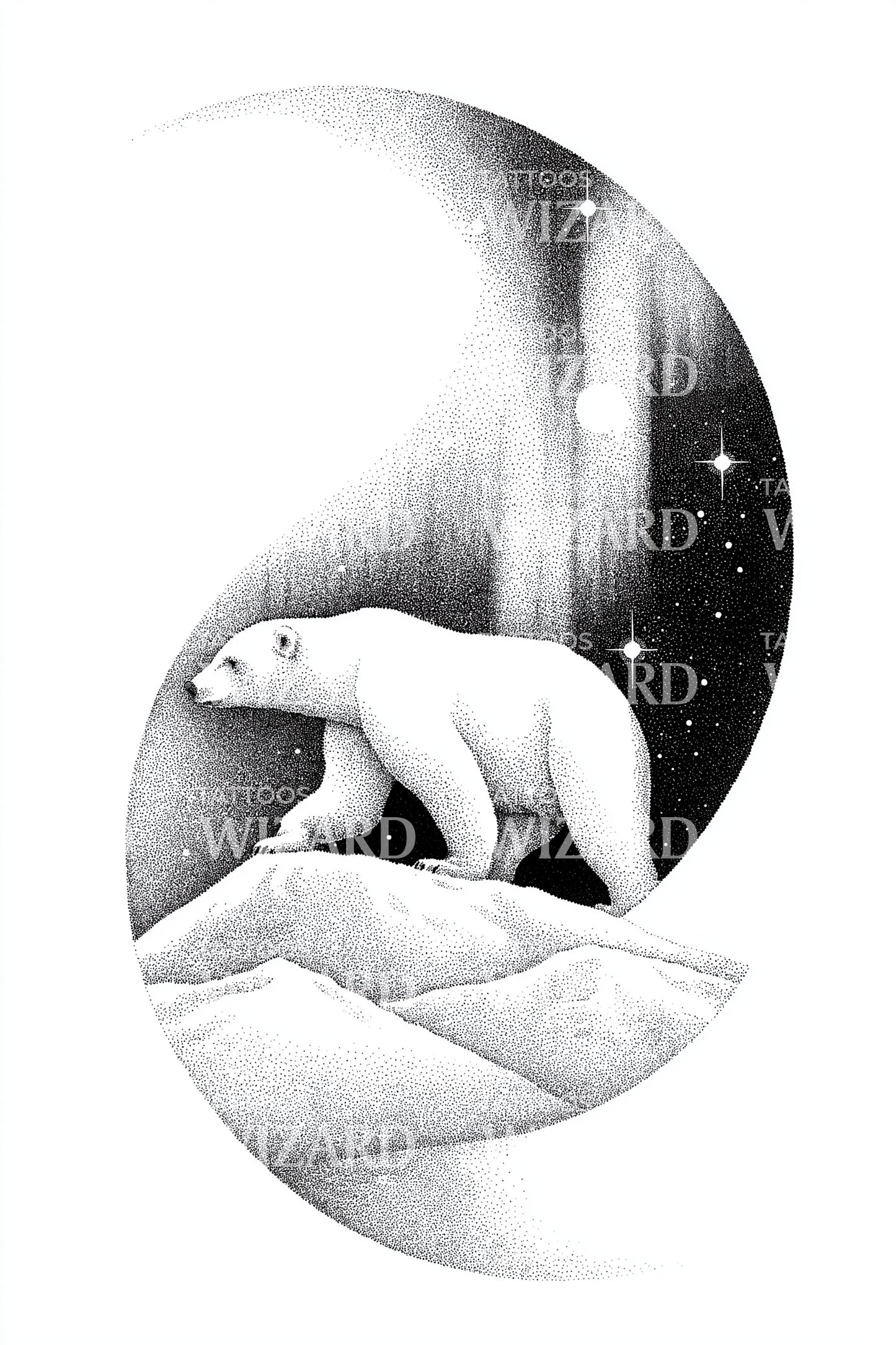 Polar Bear Winter Moon Tattoo Illustration
