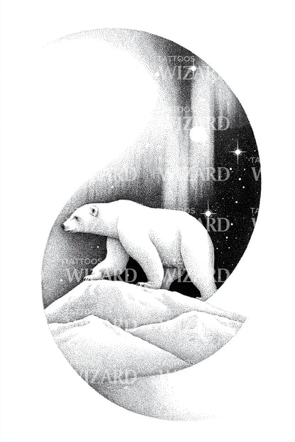 Polar Bear Winter Moon Tattoo Illustration