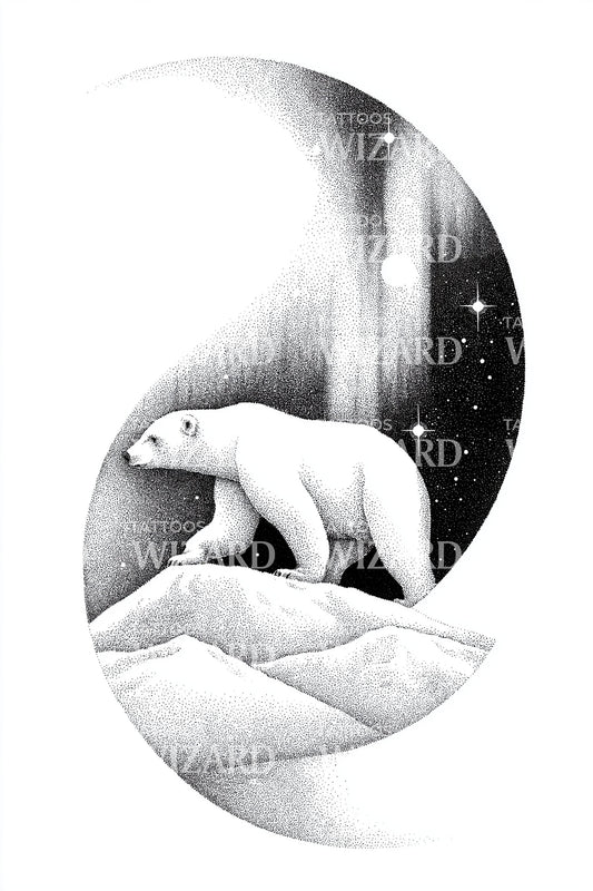 Polar Bear Winter Moon Tattoo Illustration