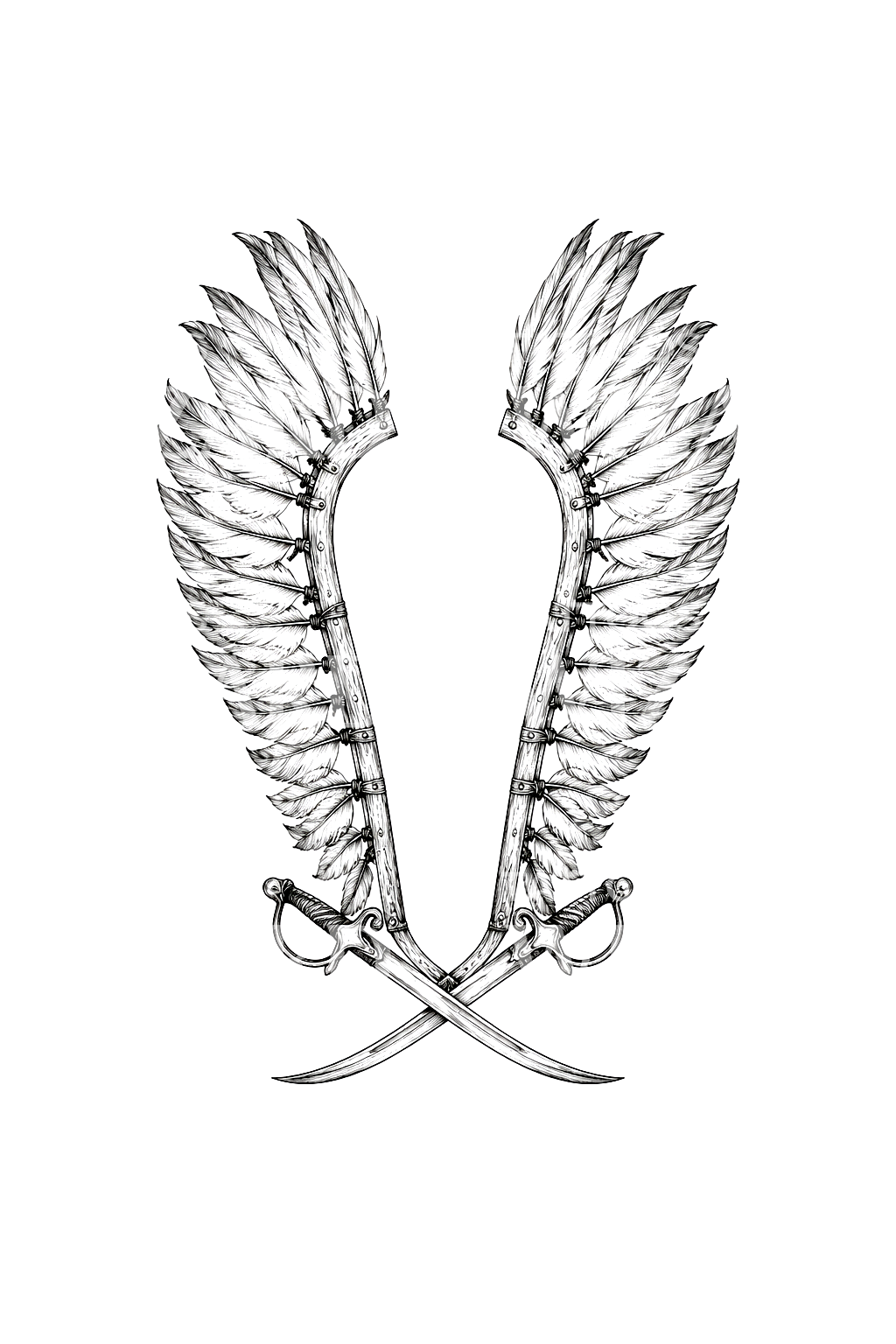 Polish Winged Hussar Wings with Crossed Sabres Tattoo