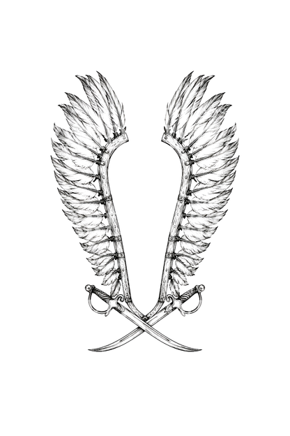 Polish Winged Hussar Wings with Crossed Sabres Tattoo