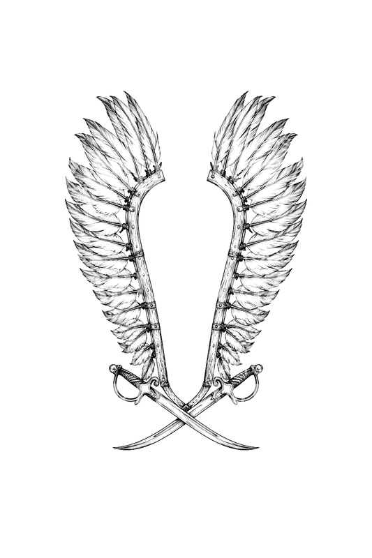 Polish Winged Hussar Wings with Crossed Sabres Tattoo