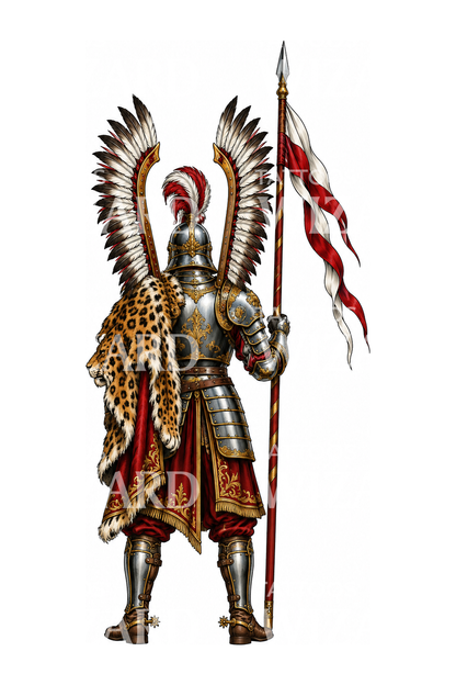 Ilustracja polskiego skrzydlatego husarza z kopią