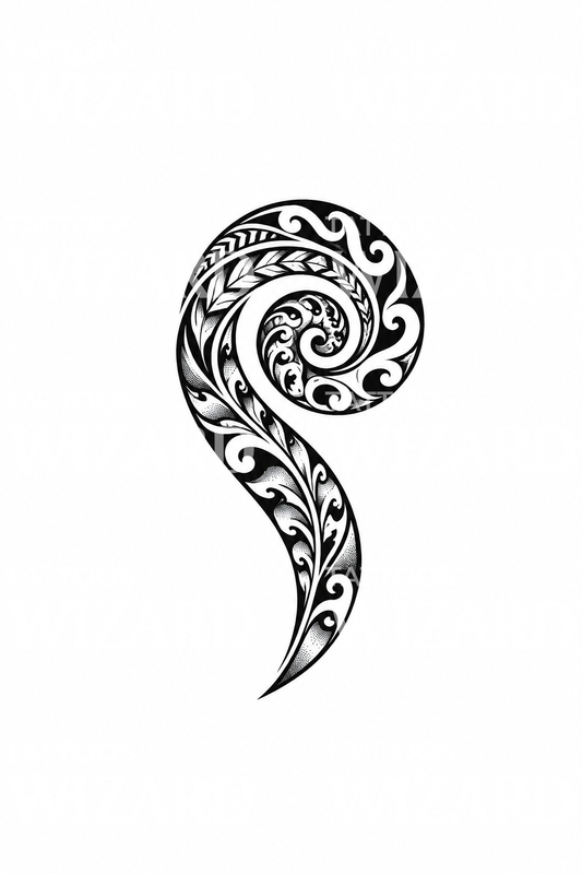 Polynesisk spiralformad koru med ormbunke