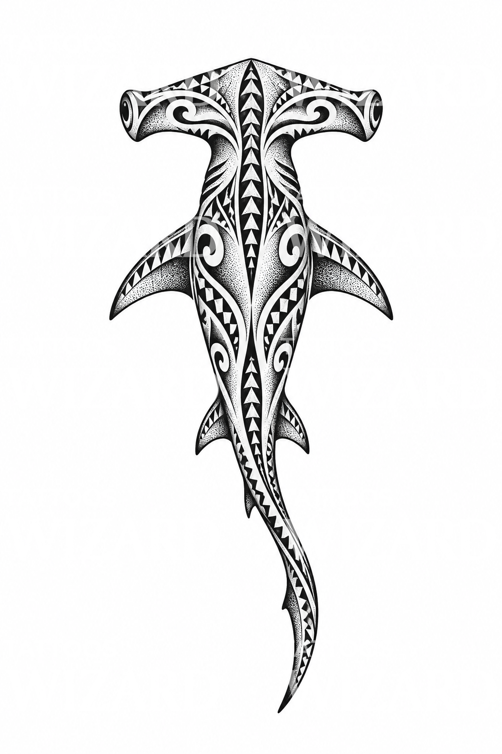 Polynesian Hammerhead Dotwork Tattoo