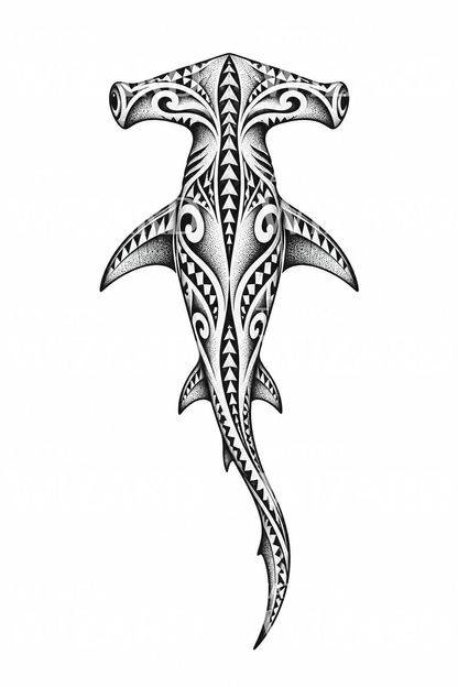 Polynesian Hammerhead Dotwork Tattoo