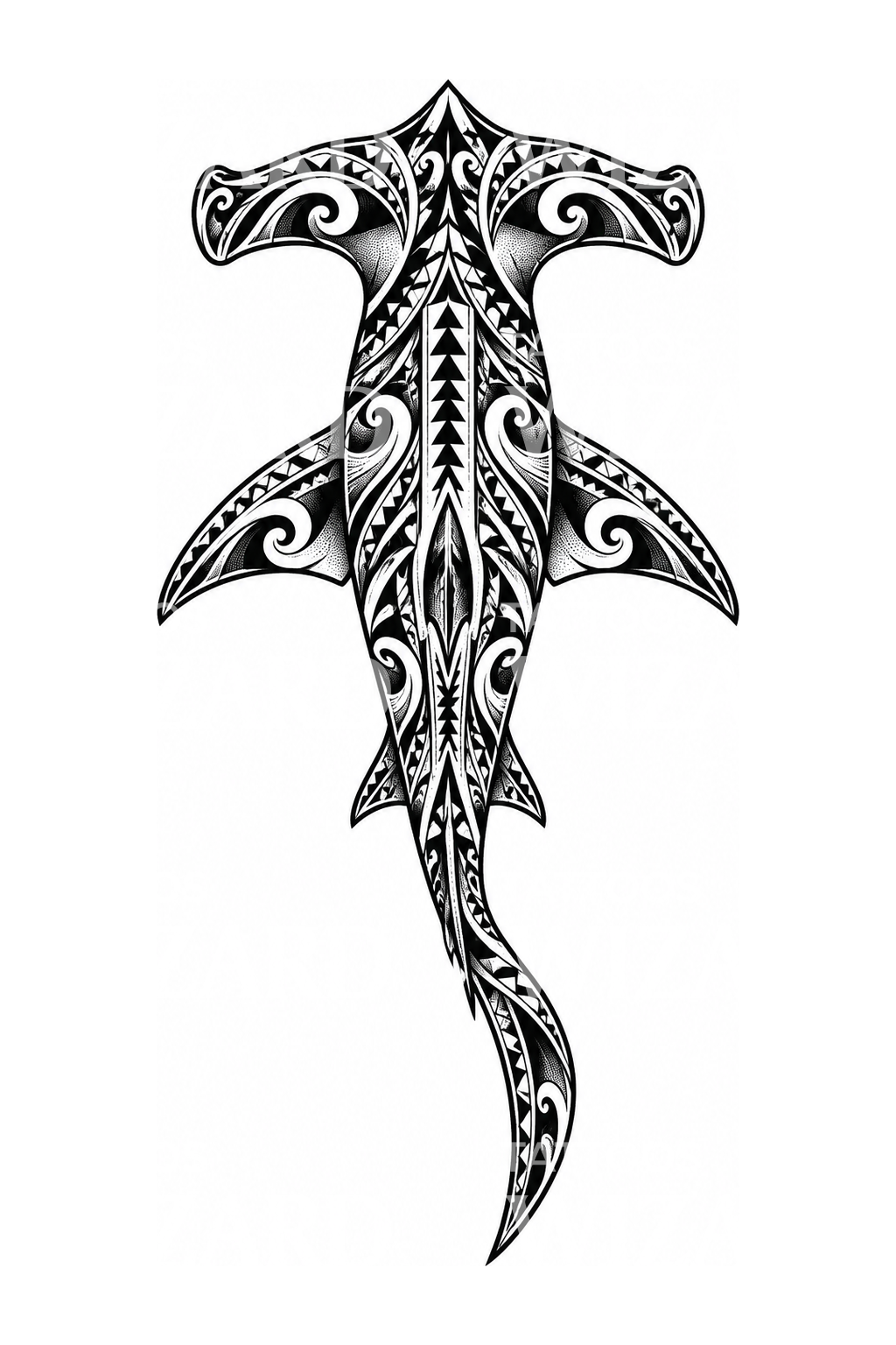 Polynesisk hammerhaj i blackwork