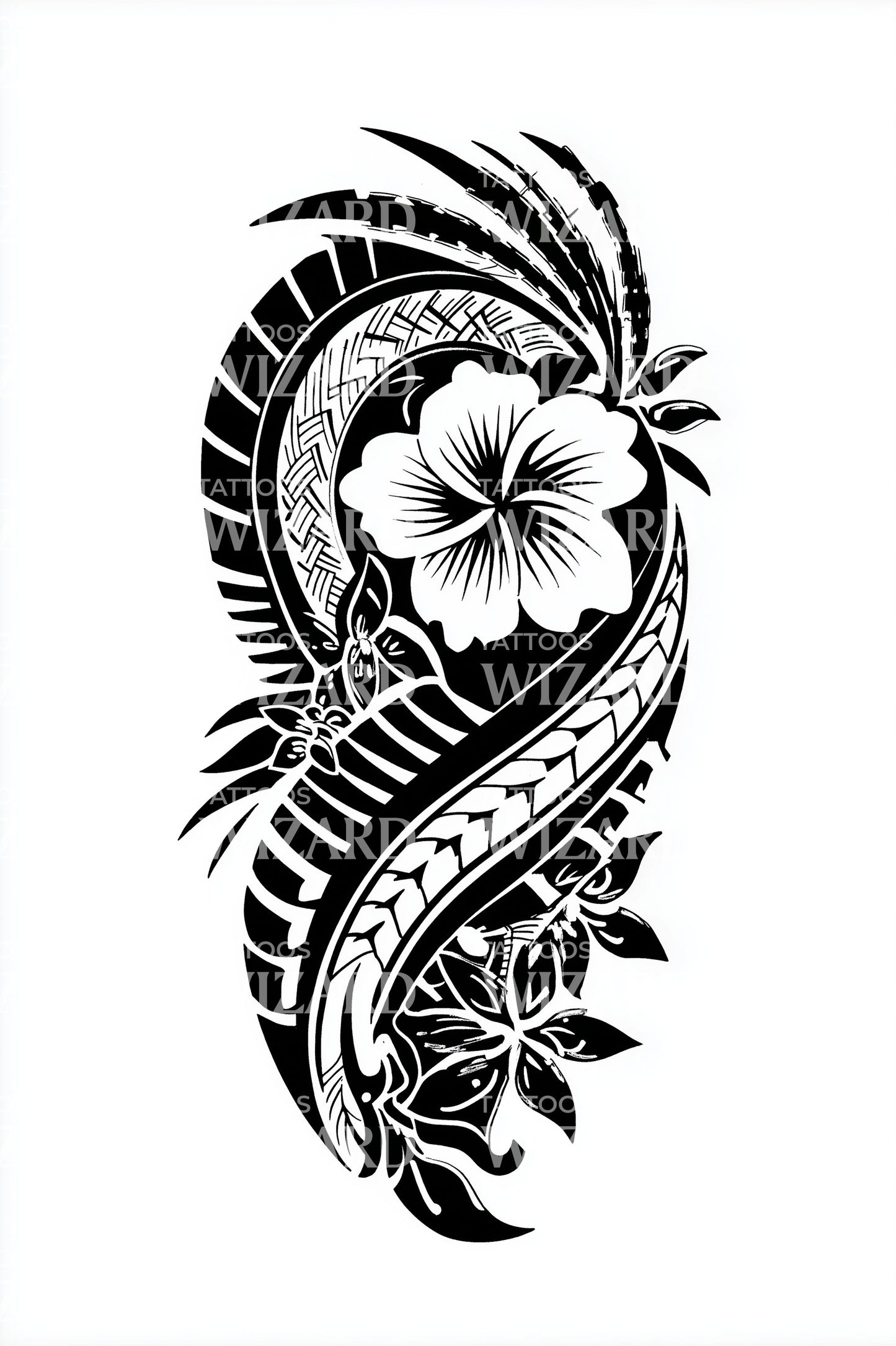 Polynesian Hibiscus Swirl Tattoo Design