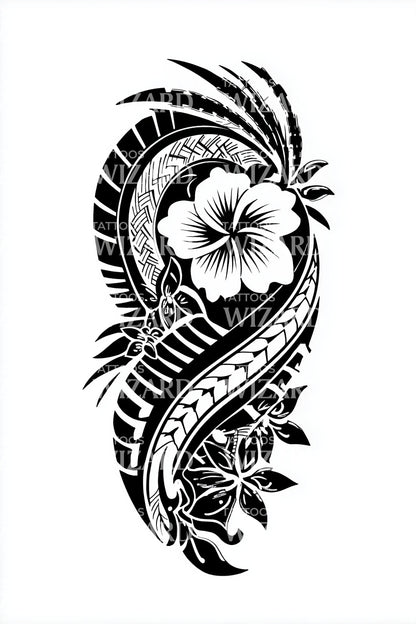 Polynesischer Hibiskus Wirbel Tattoo Entwurf