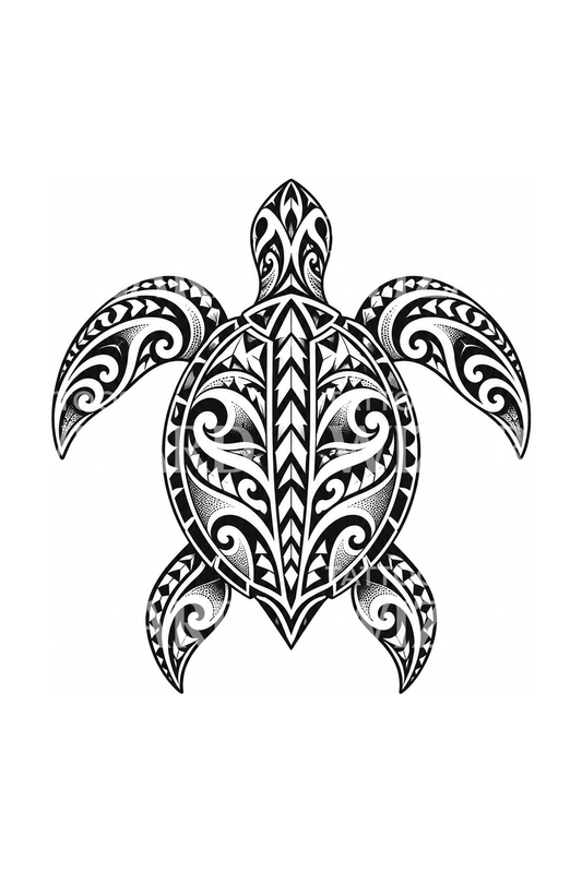 Polynesialainen honu-merikilpikonna blackwork-tatuointi