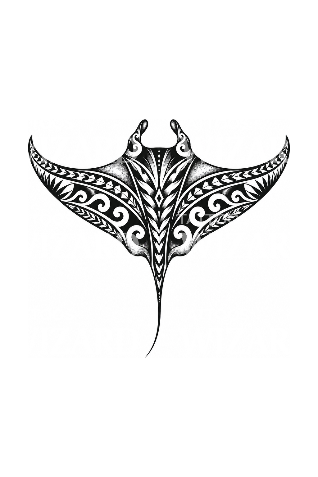 Blackwork tetování manty s polynéským vzorem