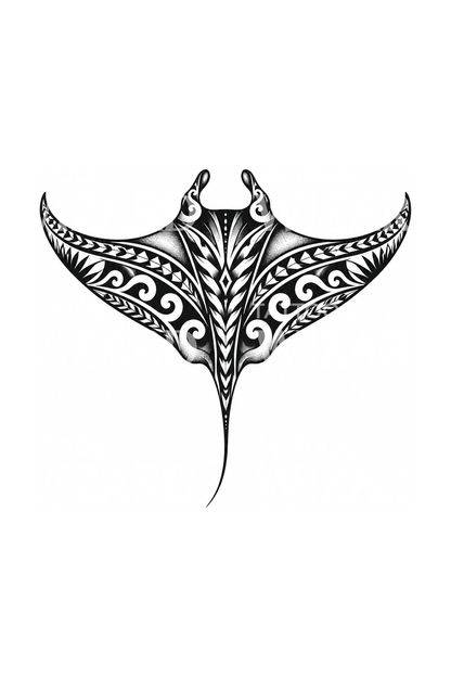 Blackwork tetování manty s polynéským vzorem