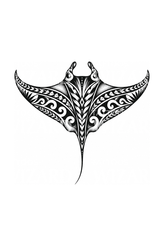 Blackwork tetování manty s polynéským vzorem