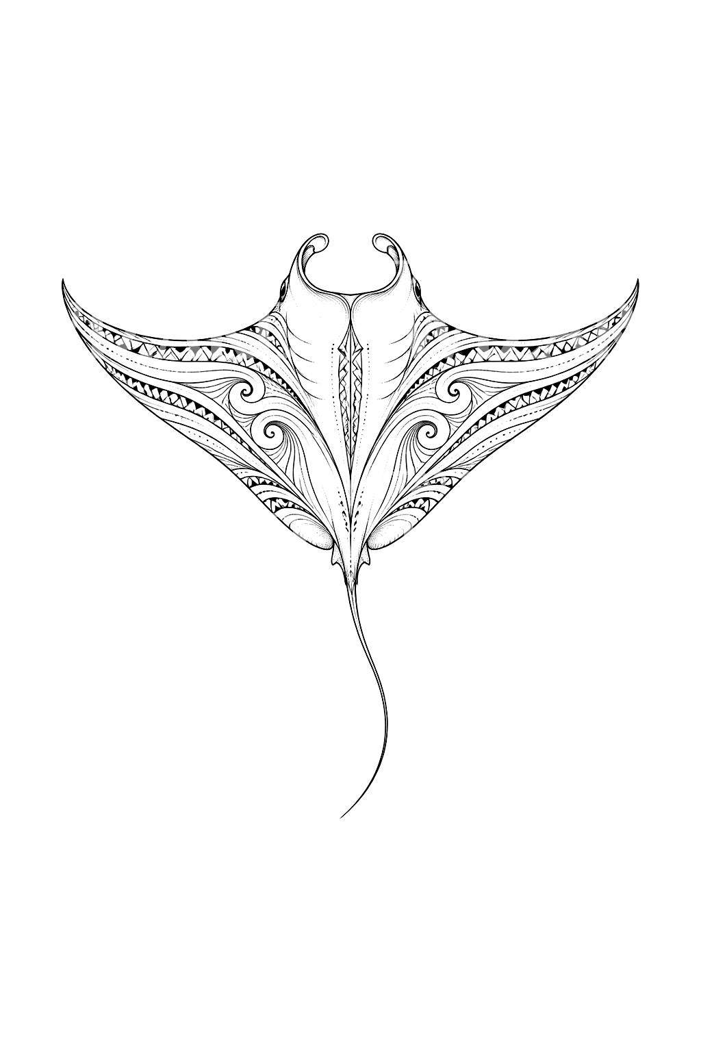 Diseño de tatuaje de mantarraya polinesia en línea fina