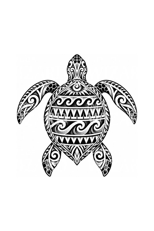 ポリネシアン模様のウミガメタトゥーデザイン
