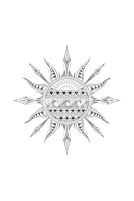 Tatuagem de sol polinésia em fine line