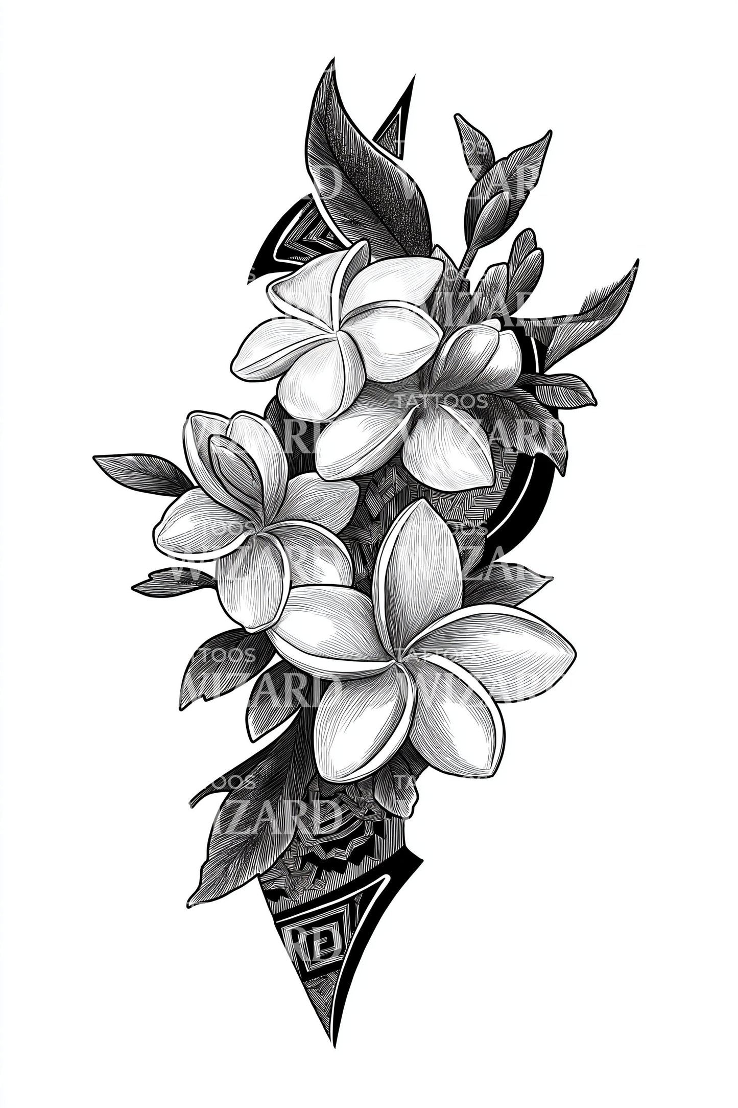 Polynesian Plumeria Arrow Tattoo Design