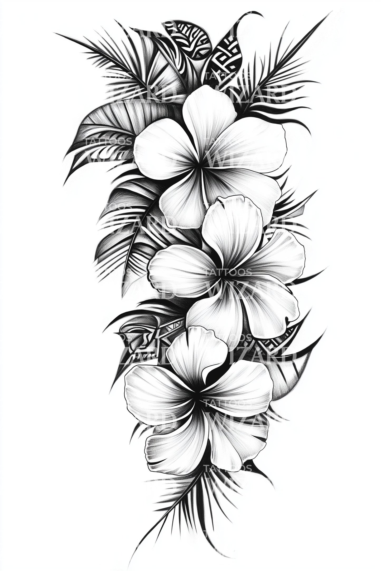 Polynesian Plumeria Cascade Tattoo Design