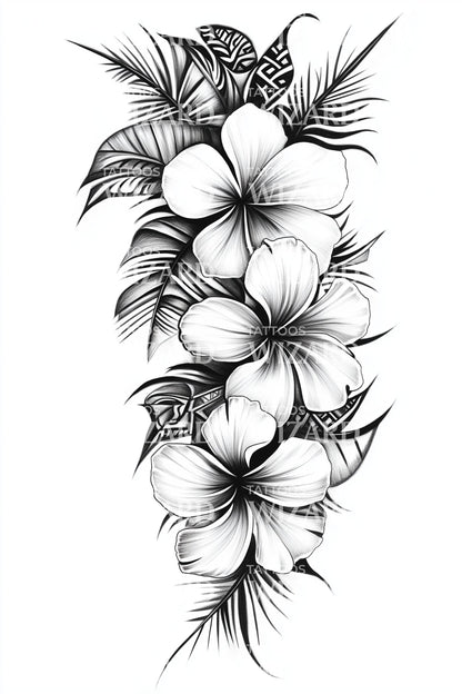 Diseño de tatuaje de cascada de plumeria polinesia