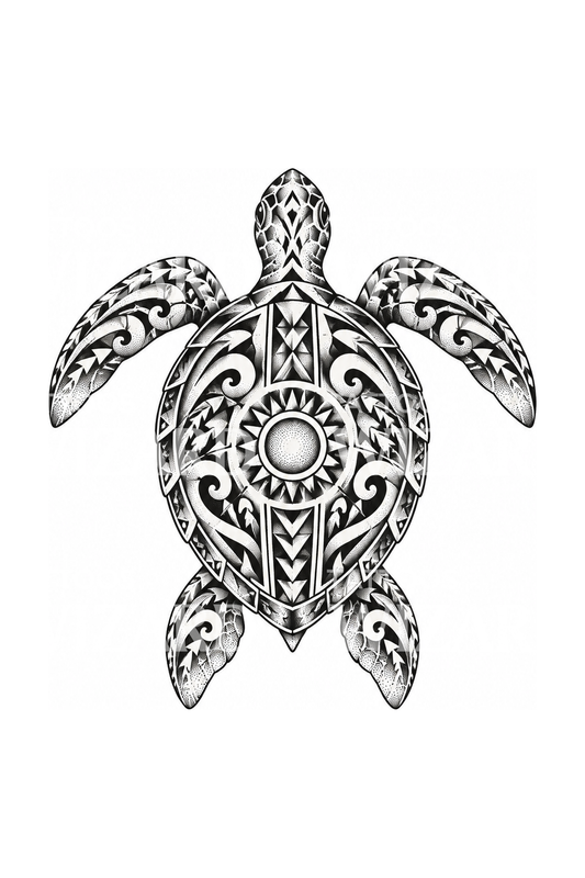 Idée de tatouage polynésien tortue marine en dotwork