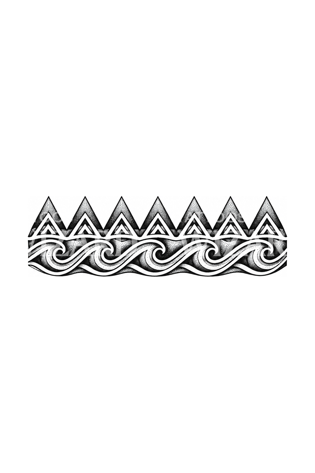 Polynesian Shark Tooth and Wave Band Dotwork Tattoo