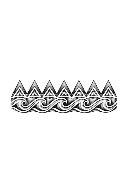 Polynesian Shark Tooth and Wave Band Dotwork Tattoo