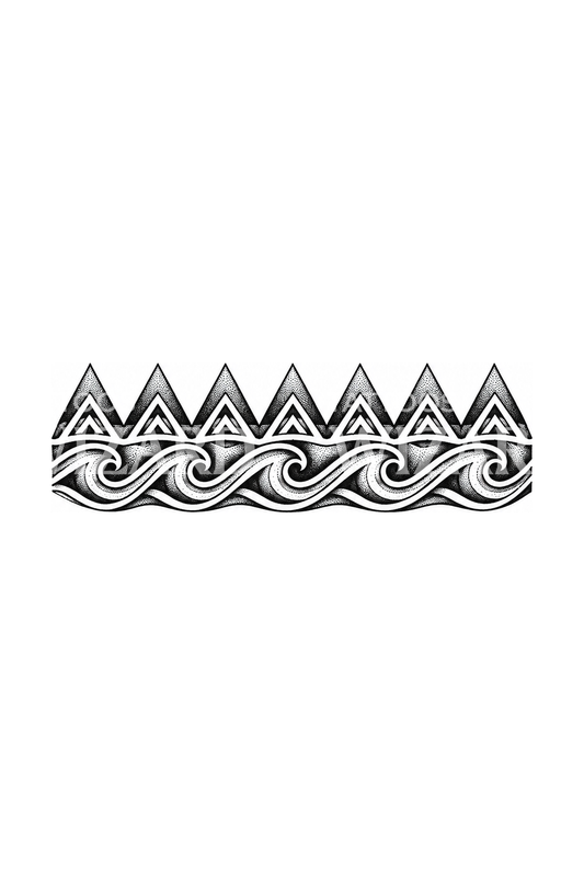 Polynesian Shark Tooth and Wave Band Dotwork Tattoo