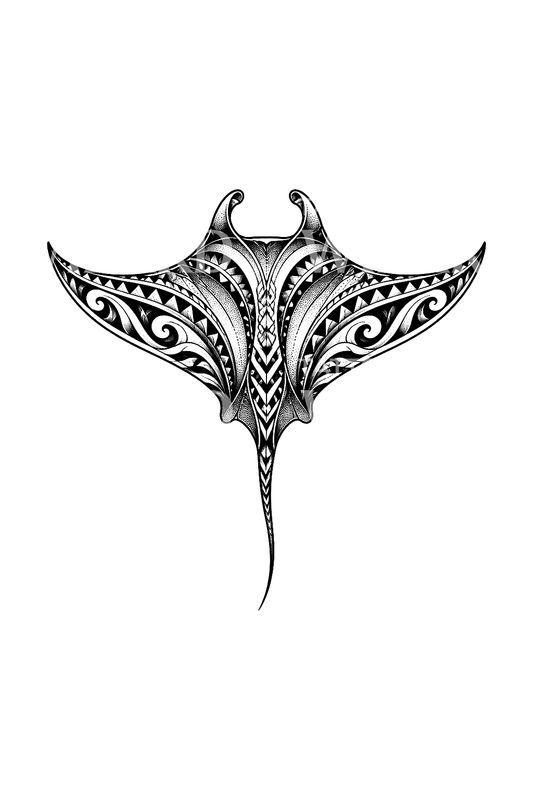 Polynesian Style Manta Ray Dotwork Tattoo Design